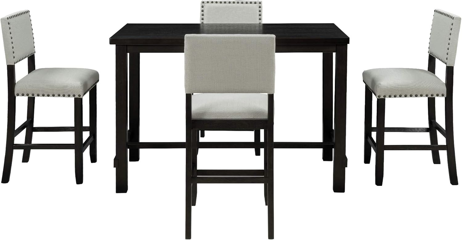 Merax 5 Pieces Counter Height Dining Set, Elegant Wooden Desk and 4 Upholstered Chairs, Perfect for Kitchen, Breakfast Nook, Bar, Living Room