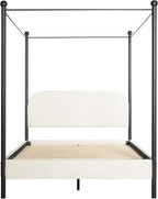Christopher Knight Home Queen Size Upholstered Canopy Bed Frame with Boucle Fabric, Curved Headboard and Iron Legs, Modern Platform Bed Frame with Slats No Box Spring Needed, White