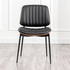LUNLING Dining Chairs Set of 2 Mid Century Modern Retro Faux Leather Chair with Walnut Bentwood Upholstered Seat Metal Legs Chairs,Adjustable Foot for Kitchen Dining Room Chairs(Black)