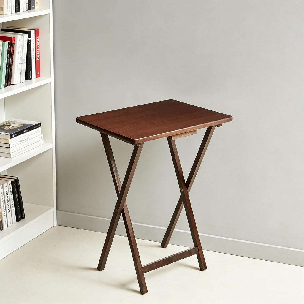 Folding TV Tray Table, Rubberwood, Walnut, 19" x 14.5" x 26", Indoor, 1 Piece