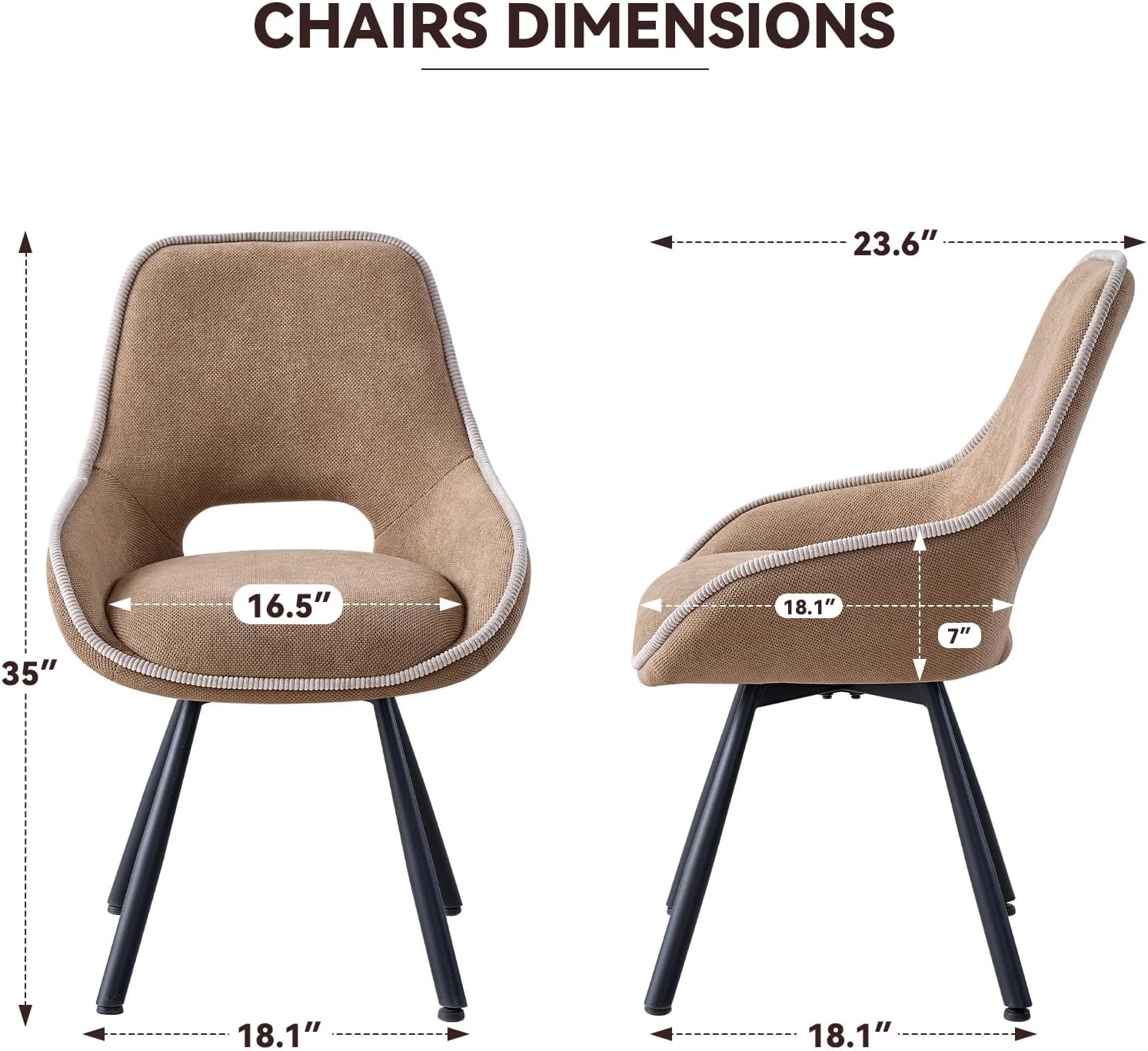 Dining Chair Set of 2, Upholstered 360° Swivel Chairs, Brown | Modern Dining Chairs With Thickened Cushion, Ergonomic Design & Adjustable Foot Pads, for Living Room, Bedroom and Restaurant