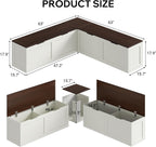 L Shaped Bench with Storage, 63" Breakfast Nook Benches, Kitchen Corner Dining Bench Seating for Entryway Dining Room, Kitchen, Walnut and White