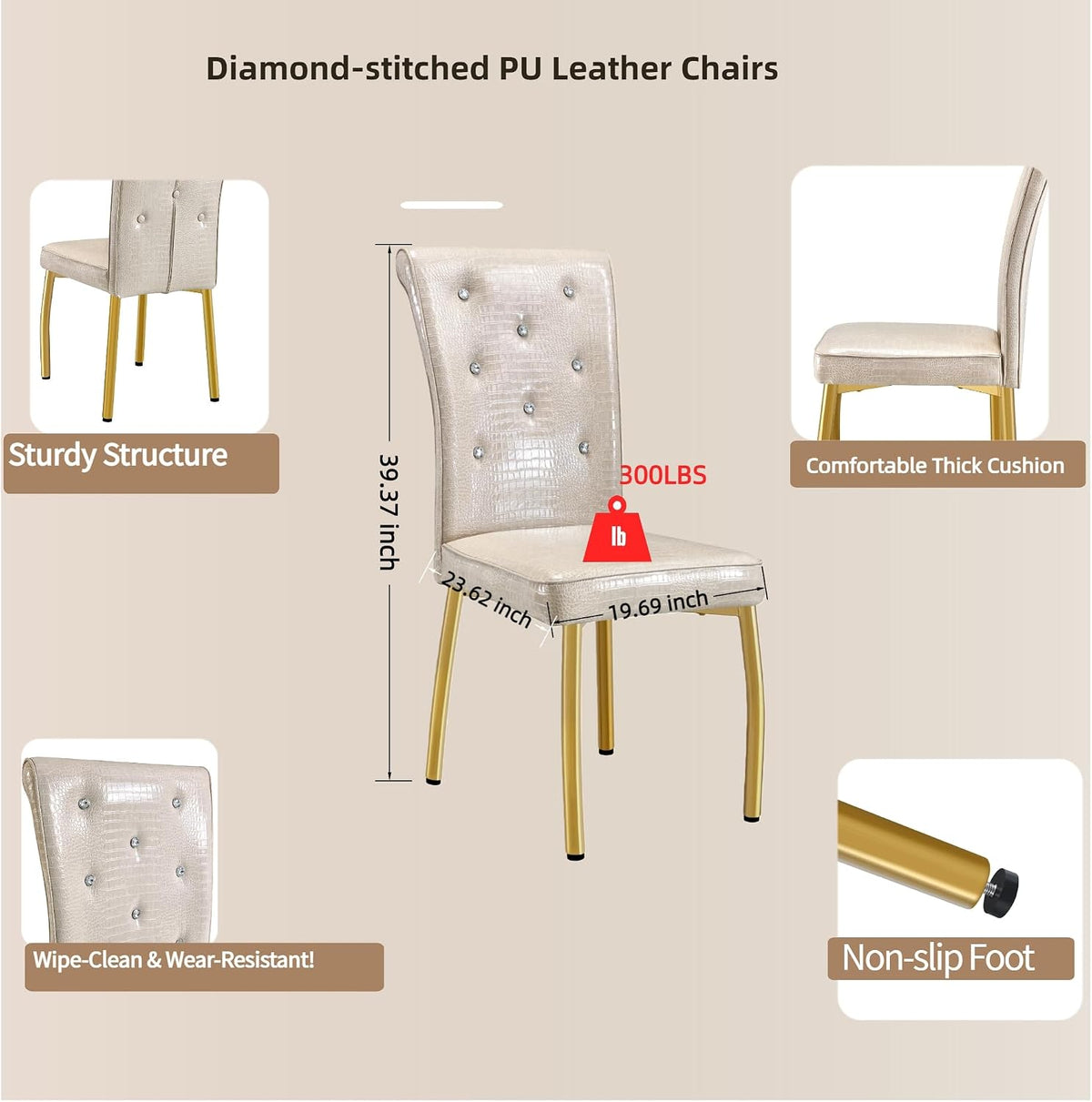 71" Dining Table Set for 6, White Faux Marble Dining Room Table Set for 6 with PU Leather Chairs and Gold Metal Legs, Easy Clean Kitchen Dining Set