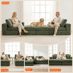 80.7" Oversized Double Chaise Lounge Chair Indoor, Cloud Sleeper Sofa Bed with 4 Pillows, Extra Deep Seat Cozy Loveseat Couch for Living Room Bedroom, No Assembly Required (Green)