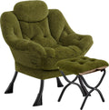 Lazy Chair with Folding Ottoman,Leisure Sofa Chair,Soft Fabric Armchair with Armrests and Side Pockets, Reading Chair with Footrest for Living Room, Bedroom, Office (Plush Green)