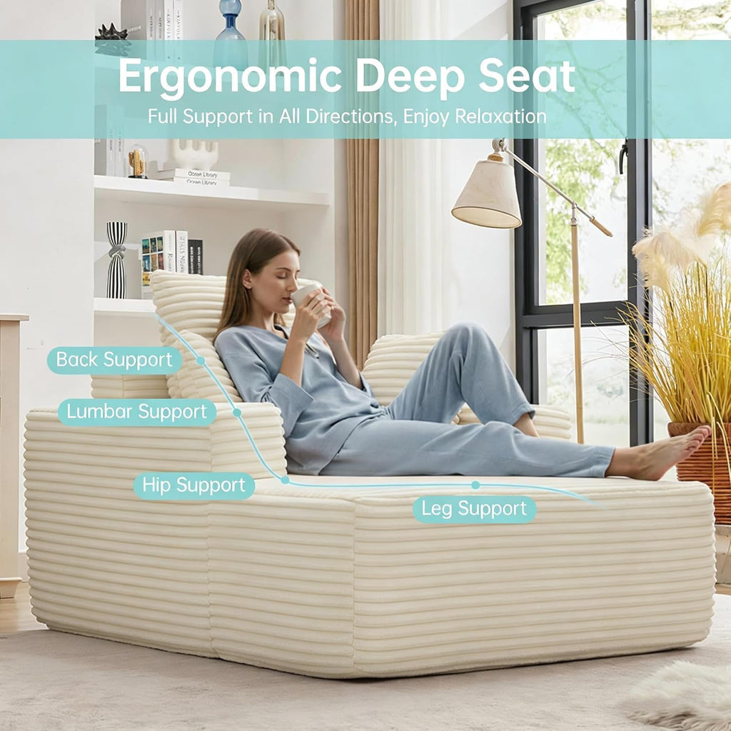 Chaise Lounge Chair, 54" Oversized Cloud Couch Sofa with Deep Seat, Plush Corduroy Reading Chair for Living Room, Bedroom, Reading Nook, Apartment, Gaming Room & Movie Nights, Beige