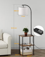 PARTPHONER Floor Lamp with Table, Night Stand with Lamp, Narrow Side Table with 3CCT LED Bulb, Small Coffee Table, Modern End Table with Storage Shelves for Living Room Bedroom Home Décor