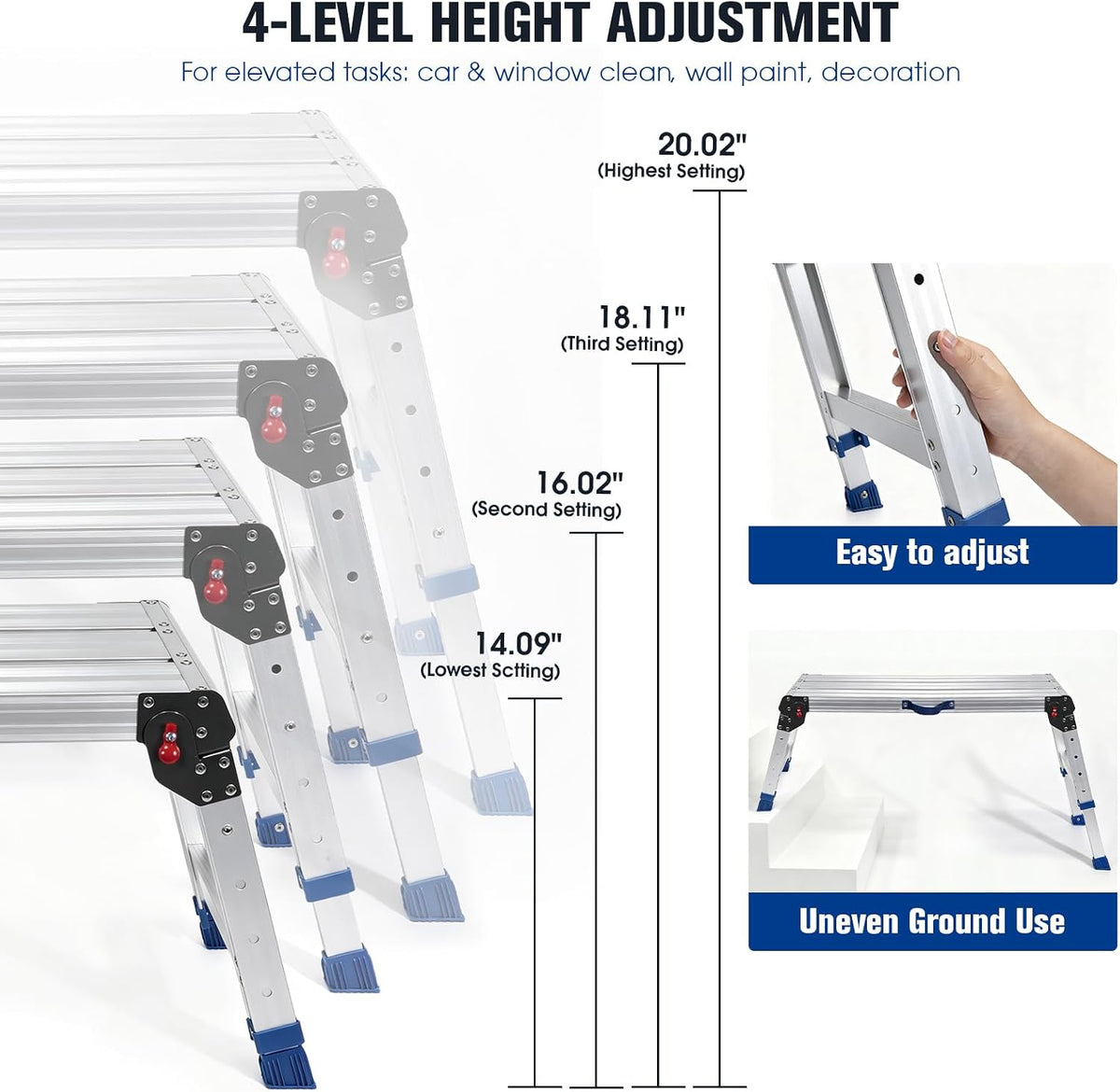 Aluminium Work Platform 660 Lbs, Portable Scaffolding Platform with One-Touch Automatic Fold, 4 Height Adjustment Step Stool, Perfect for RV Cleaning, Home Painting and Reaching High Places, Upgraded