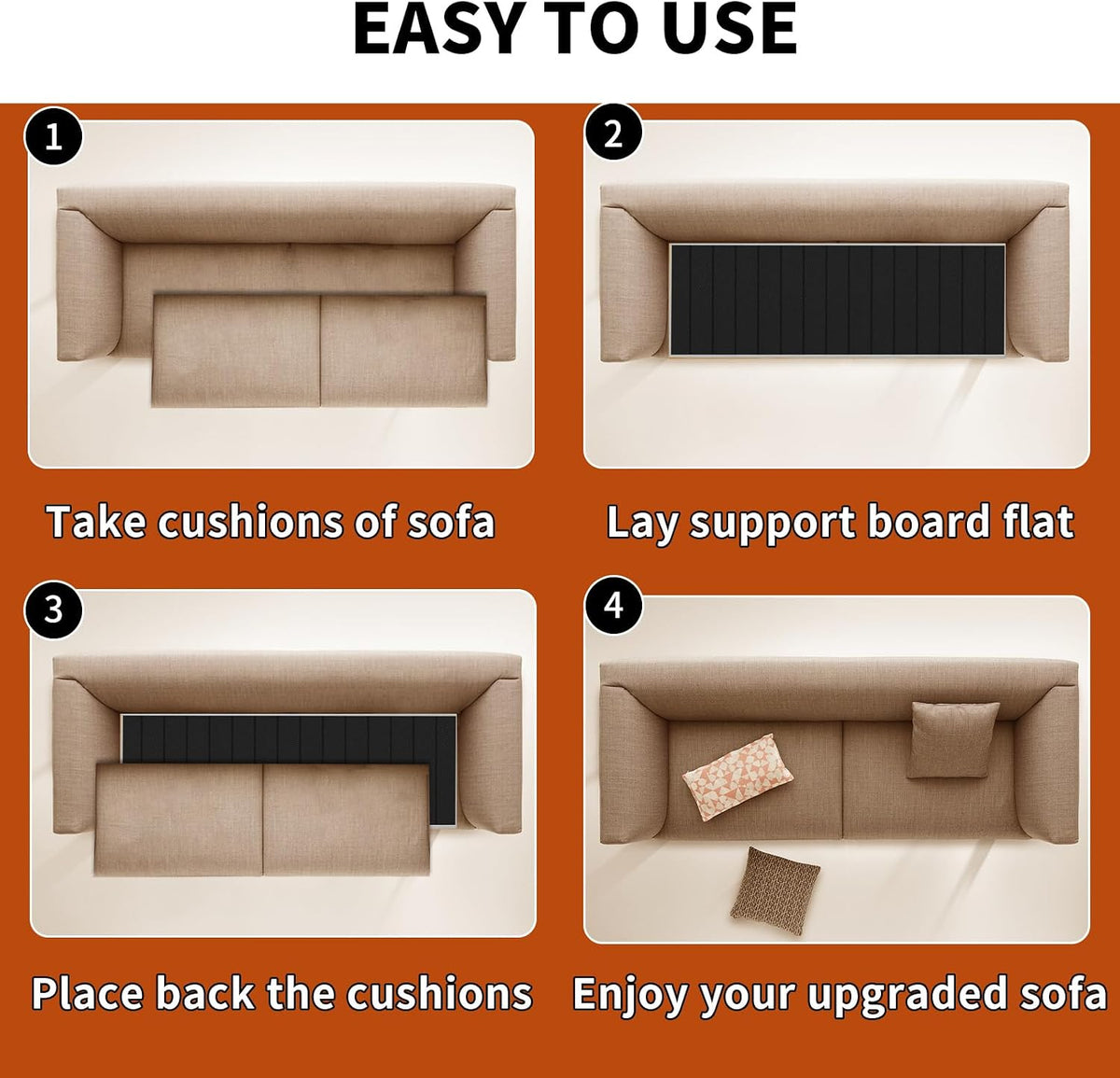 Couch Cushion Support for Sagging Sofa, Plywood Couch Firmer for Supporting Sofas, Foldable Replacement Stuffing Inserts Under Couches, Heavy Duty Seat Supporter, Non Slip, 21.6 x 70 Inch, Black