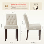 Upholstered Dining Chairs Set of 2, Modern Fabric Dining Chairs with Tufted Design, Kitchen Side Chairs, Farmhouse Dinner Chair with Wood Legs for Kitchen Restaurant Living Room, Beige