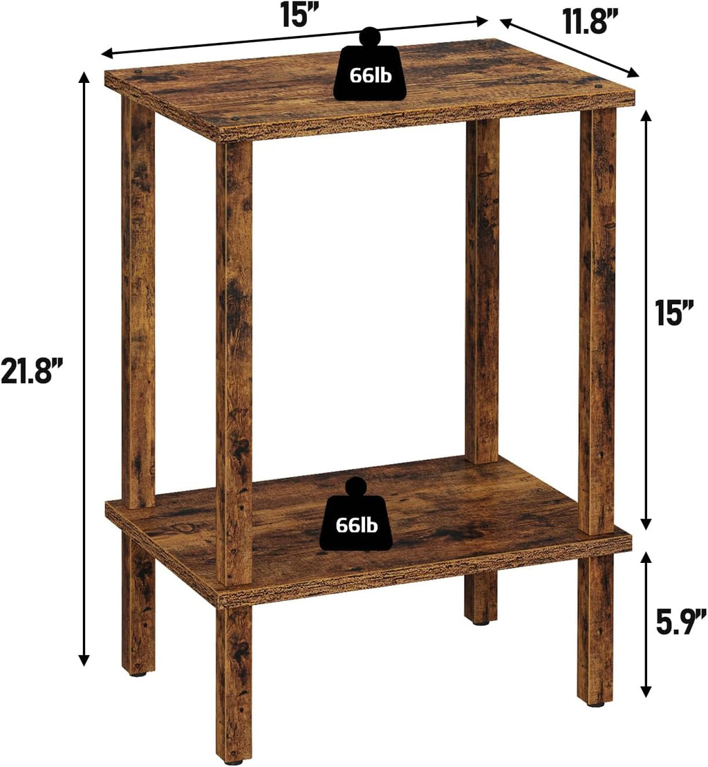 TUTOTAK End Table, Set of 2, Side Table, Nightstand, 2-Tier Storage Shelf, Sofa Table for Small Space, Living Room, Bedroom, Brown TB01BB035C