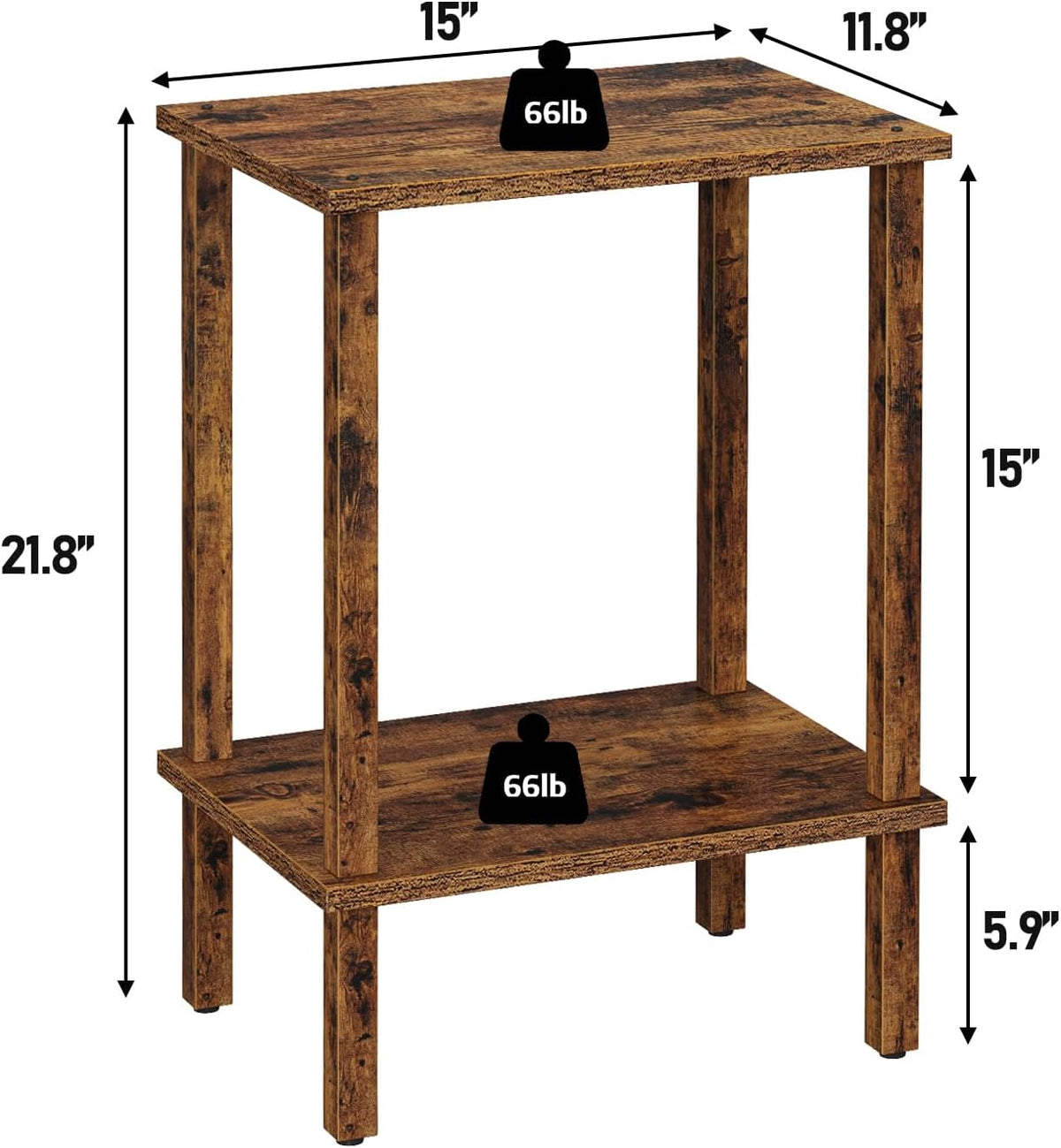 TUTOTAK End Table, Set of 2, Side Table, Nightstand, 2-Tier Storage Shelf, Sofa Table for Small Space, Living Room, Bedroom, Brown TB01BB035C