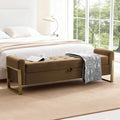 67" Storage Bench for Bedroom, King Size End of Bed Bench, Upholstered Storage Ottoman Bench with Golden Metal Legs, Bedroom Bench for Entryway, Brown