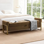 67" Storage Bench for Bedroom, King Size End of Bed Bench, Upholstered Storage Ottoman Bench with Golden Metal Legs, Bedroom Bench for Entryway, Brown