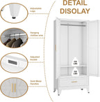 Metal Armoire Wardrobe Closet, Bedroom Armoires with Drawers | 71'' Metal Wardrobe Cabinet with 2 Doors and 2 Adjustable Shelves,Laundry Room Cabinets,Large Wardrobe Closet
