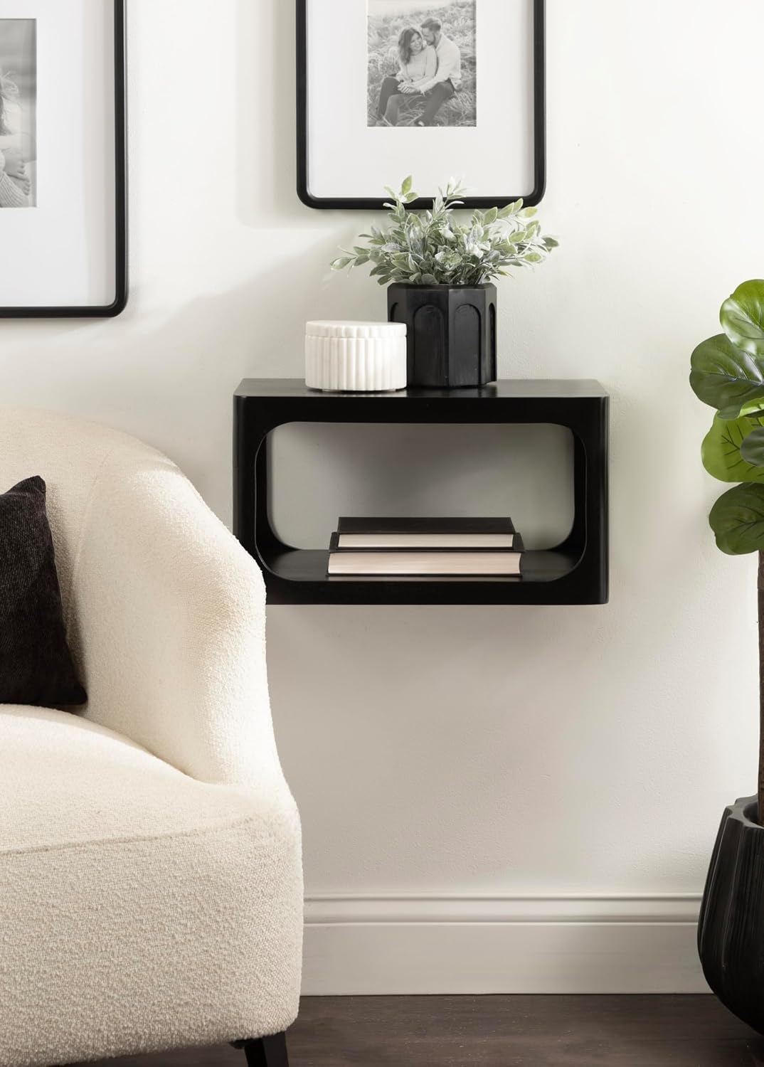 Kate and Laurel Dahl Modern Wood Floating Side Table, 18 x 10 x 10, Black, Contemporary Wooden Floating Nightstand for Use as Living Room End Table or Over-the-Toilet Storage Shelf