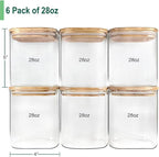 Urban Green Glass Jars with Bamboo Lids, Square Glass Jar with airtight lids, 6 pack of 28oz, Food Storage Containers with bamboo lids, Panty Jars