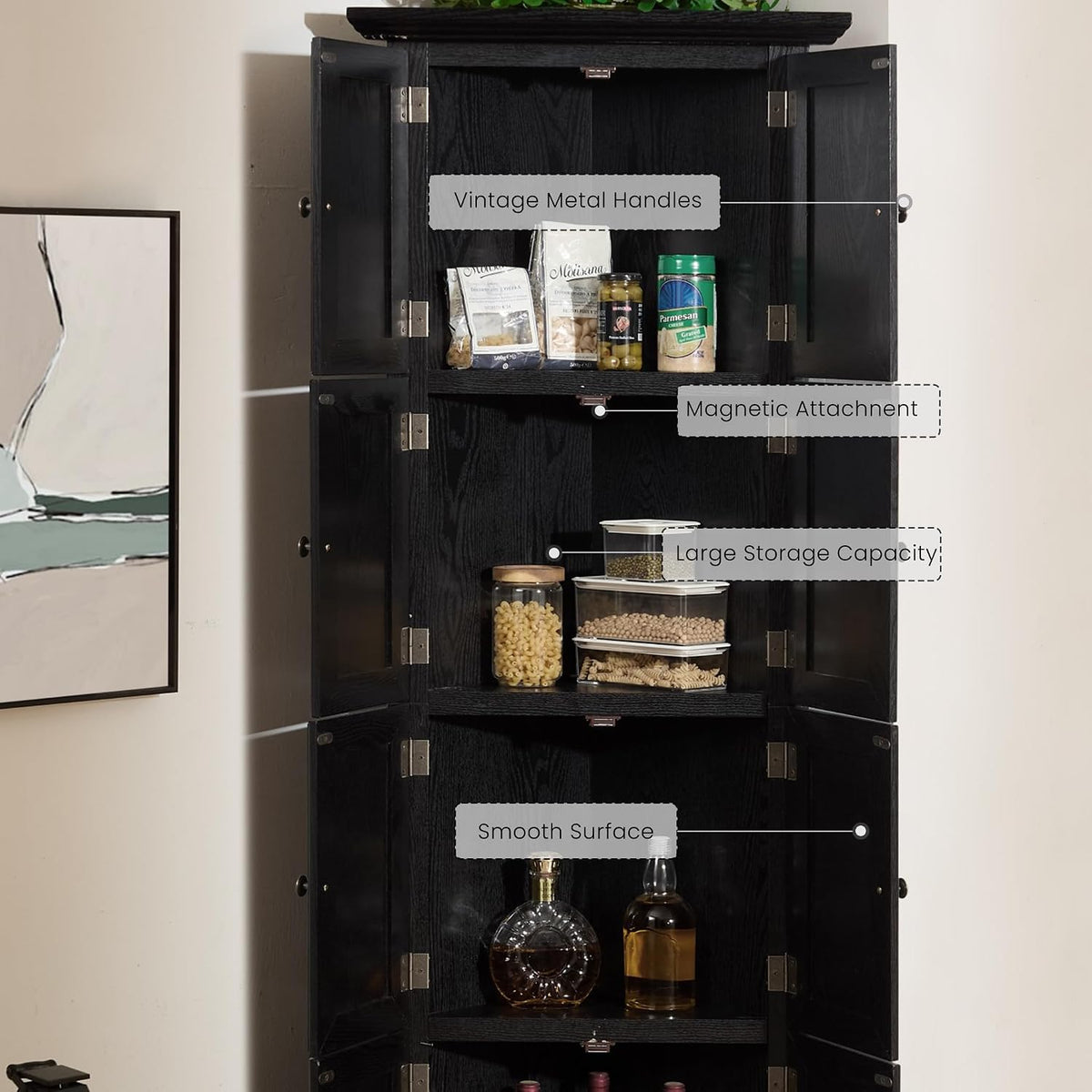 Corner Storage Cabinet 72" H Wooden Kitchen Pantry with 8 Doors, Freestanding Bookshelf Cabinet with Adjustable Shelves for Living Room (Black & Style 2)