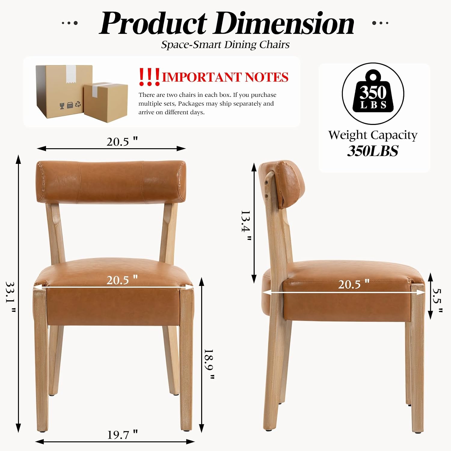 ZJhome Modern Dining Chairs Set of 6– Mid-Century Modern Faux Leather Upholstered Kitchen & Dining Room Chairs with Curved Back, Oversized Rounded Seat, Sturdy Wood Frame, Brown