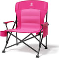EVER ADVANCED Oversized Folding Women Camping Chair, for Adults Heavy Duty Lawn Chair with Side Pockets, Portable Collapsible Quad Chair for Outside, Support Up to 500lbs, Pink