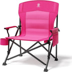 EVER ADVANCED Oversized Folding Women Camping Chair, for Adults Heavy Duty Lawn Chair with Side Pockets, Portable Collapsible Quad Chair for Outside, Support Up to 500lbs, Pink