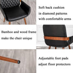 LUNLING Mid Century Modern Faux Leather Dining Chairs Set of 2, Black, Upholstered Seat, Metal Legs, Adjustable Foot for Kitchen Dining Room Desk Chairs