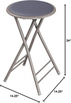 Lavish Home Folding Stool with Padded Backless Seat Set of 2, Gray, 24” | Counter Height Bar Stools with 225lb Capacity, Portable Indoor & Outdoor, Extra Seat for Kitchen, Rec Room or Camping