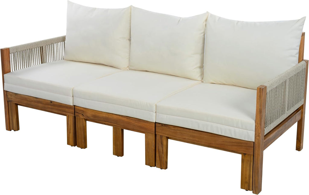 Outdoor Daybed Patio Sofa Bed 3 Seat Sunbed,Sleeper Couch for Patio, Backyard, Pool (Beige/3)