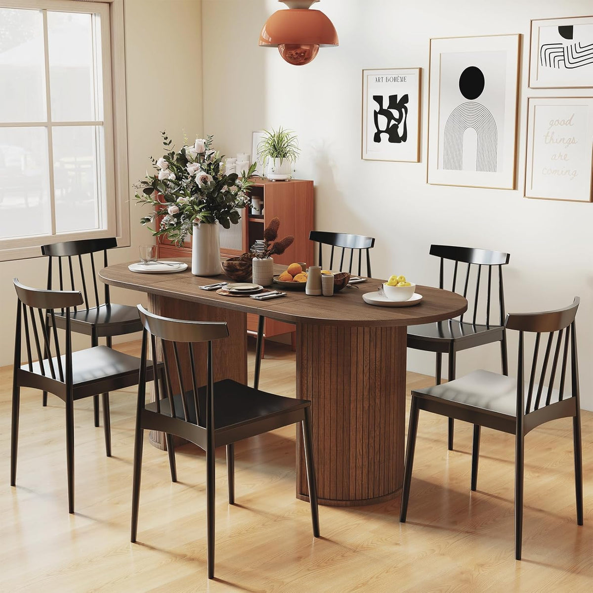 Oval Rectangular Dining Table for 4-8 People,70.87" Long Kitchen Table with Large Tabletop Wood Dinner Table Conference Meeting Table for Dining Room Living Room Kitchen,Brown