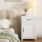 CARPETNAL Night Stand Nightstand with Drawer Storage Bed Side Table End Table Large Modern Wood Wide Bedside Stand Mid Century Night Stands for Bedroom Living Room Sofa Couch Home Office (White)