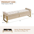 67" Storage Bench for Bedroom, King Size End of Bed Bench, Upholstered Storage Ottoman Bench with Golden Metal Legs, Bedroom Bench for Entryway (Teddy Beige)