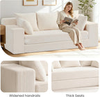 Couch 70 inch, 3 Seater Couch with Pull Out Bed, Loveseat Oversize Beige Futon Couch Floor Bed with 5 Pillows for Living Room Bedroom Lounge Small Space