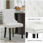 PU Leather Dining Chairs Set of 6, Upholstered Dining Room Chairs with Solid Wood Legs & Back Ring Pull Trim Ring, Modern Dining Chairs Perfect for Dining Room,Living Room,Kitchen, White