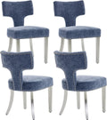 Shenyon Mid Century Modern Dining Chairs Set of 4, Chenille Fabric Upholstered Dining Room Chairs Curved Backrest with Nailhead Trim, Kitchen Chairs with Silver Stainless Steel Legs, Blue