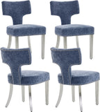 Shenyon Mid Century Modern Dining Chairs Set of 4, Chenille Fabric Upholstered Dining Room Chairs Curved Backrest with Nailhead Trim, Kitchen Chairs with Silver Stainless Steel Legs, Blue