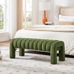 43.3” Dining Room Bench, Olive Green Tufted Upholstered End of Bed Bench, Modern Entryway Ottoman Window Seat with Solid Wood Legs and Padded Seat for Bedroom, Hallway and Living Room (Velvet)