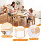 Toddler Table and Chair Set, Anti-Slip Legs & Rounded Corners, Sturdy Wooden Kids Table and Chairs for Eating, Learning and Playtime【44.3inch L*21.65 inch W】(1 Table and 4 Chairs)