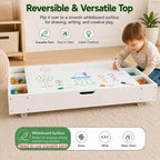 Kids Activity Table, 3-in-1 Block Table with Whiteboard and Storage | 3-in-1 Block, Whiteboard And Road Map Table With 11 Storage Dividers, Removable Wheels And 5.7-Inch Low Profile