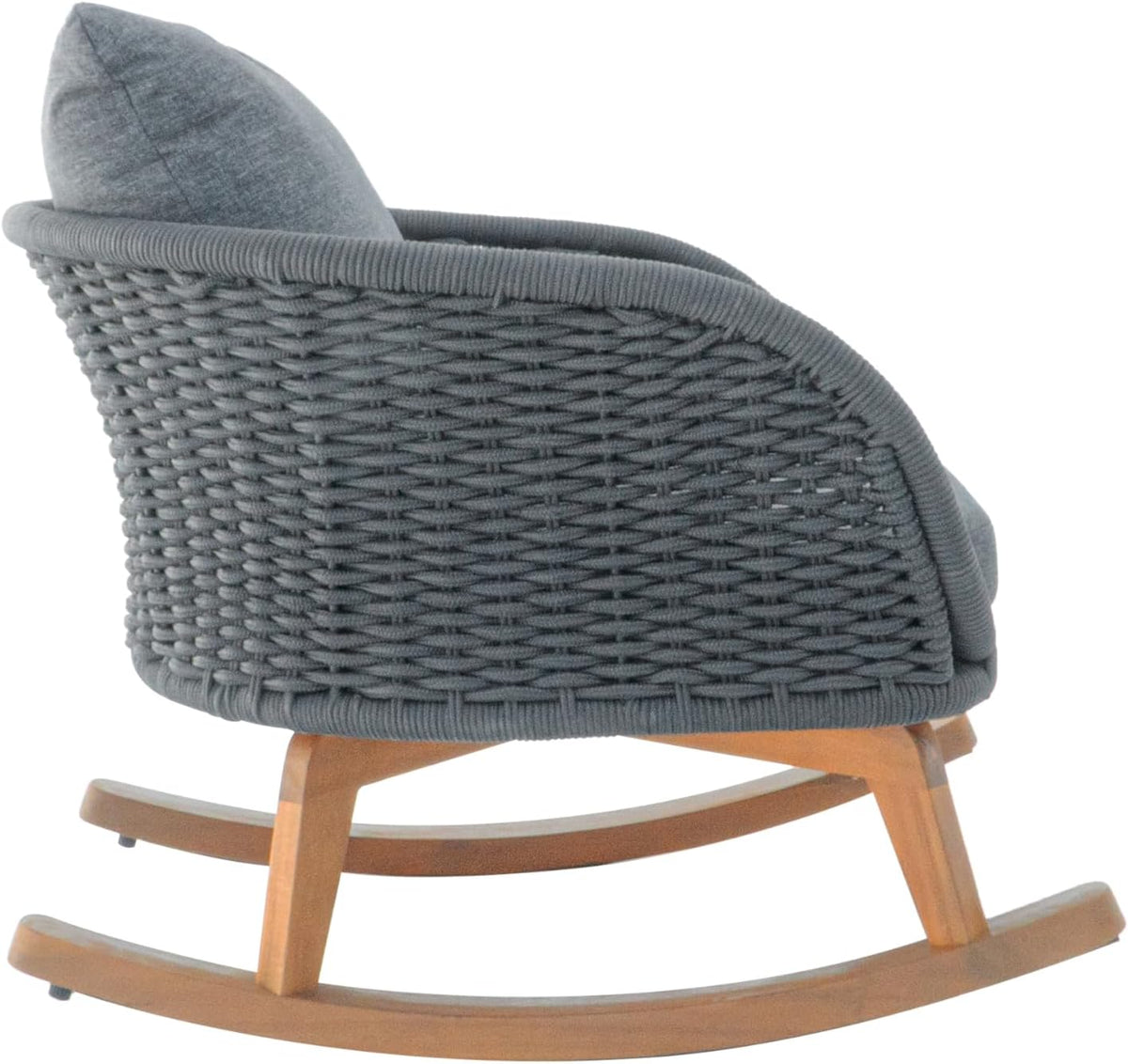 Set of 2 Gray Wicker Rocking Chairs: Contemporary Minimalist Design with Polyester Cushions & Wooden Frame - Indoor & Outdoor Use for Patio Balcony or Living Room