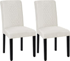 VECELO Dining Chairs Set of 2, Upholstered Fabric Wood Legs High Back for Kitchen Living Room, Beige
