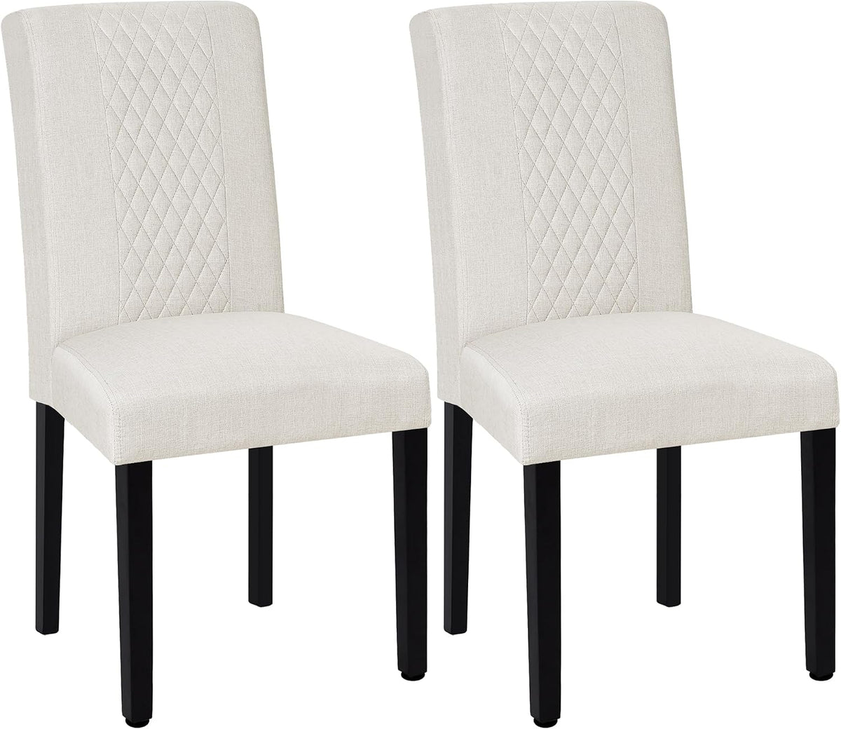 VECELO Dining Chairs Set of 2, Upholstered Fabric Wood Legs High Back for Kitchen Living Room, Beige