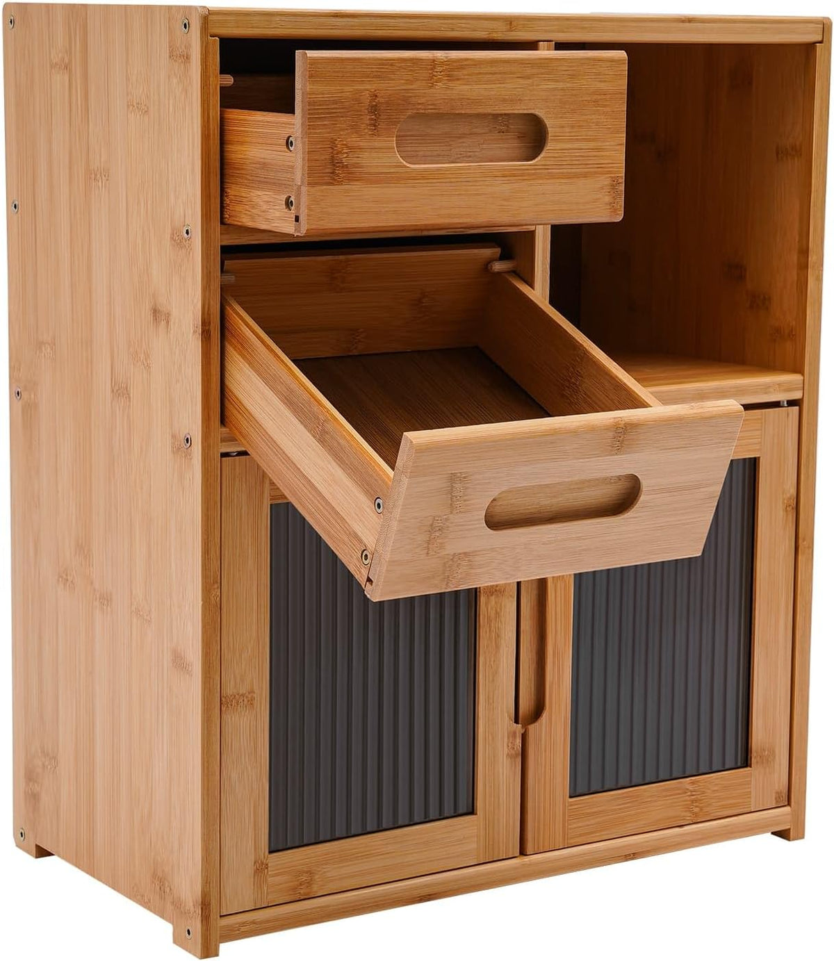 Countertop Bamboo Kitchen Pantry, 16.5*9*18.9in, Freestanding Sideboard with 2 Drawers and Clear Doors, Large Capacity Storage Cabinet for Home Kitchen Dining Living Room, Natural Wood Color