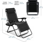 Nestl Zero Gravity Chairs Set of 4, Patio Lounge Chair Outdoor with Pillows & Cup Holder Trays, Adjustable Steel Mesh Reclining Camping Chair, Folding Patio Lawn Chair for Deck, Beach, Yard - Black