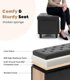 Tbfit 50.8" Ottoman with Storage, Button‑Tufted Bench with Safety Hinge and Rivets, Large End‑of‑Bed Storage Ottoman Bench for Bedroom, Living Room, Entryway, Grey