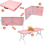 Portable 6Ft Plastic Folding Table, Heavy Duty 6ft Fold-in-Half Table with Carrying Handle, 6' Folding Utility Foldable Table for Picnic Party Camping Kitchen, Indoor/Outdoor (White)