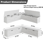 Breakfast Nook Bench,L-Shaped Corner Stool with Cushion,Dining Bench with Storage Suitable for Dining Room, Cafes, Living Room,Handle-Less White
