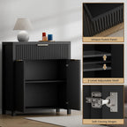 YaFiti Storage Cabinet Fluted Sideboard Buffet Cabinet with Adjustable Shelves & Quality Wooden Tabletop, Modern Accent Credenza Media Console for Living Room, Entryway, Hallway, Black