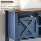Entryway Table with Storage, Farmhouse Buffet Cabinet Coffee Bar Kitchen Island with Sliding Barn Doors & Shelves, Console Table for Kitchen, Dining Room, Living Room, Blue