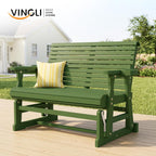 VINGLI Outdoor Glider Wood Patio Chair with Cup Holders, Outdoor Bench Glider Loveseat with Smooth Rocking Mechanism, Heavy Duty 800 LBS, Dark Green