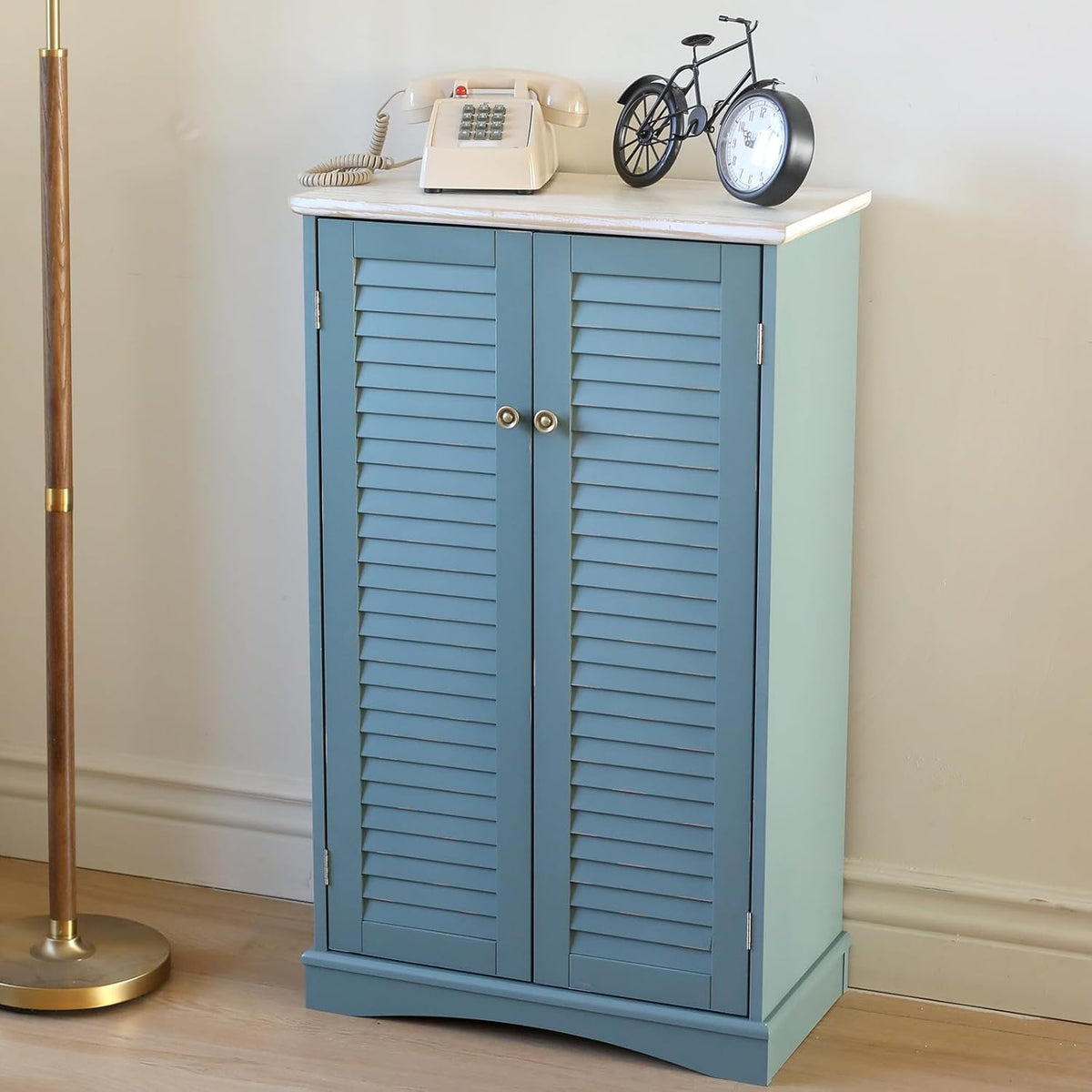 Farmhouse Sideboard Cabinet - Versatile Storage for Kitchen, Buffet Living Room, Hallway, Shoe & Bathroom - 22" W x 11.75" D x 36.75" H, Teal